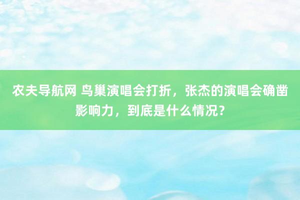 农夫导航网 鸟巢演唱会打折，张杰的演唱会确凿影响力，到底是什么情况？