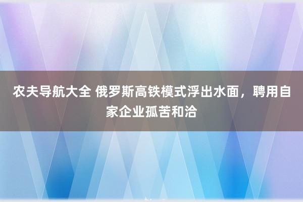 农夫导航大全 俄罗斯高铁模式浮出水面，聘用自家企业孤苦和洽